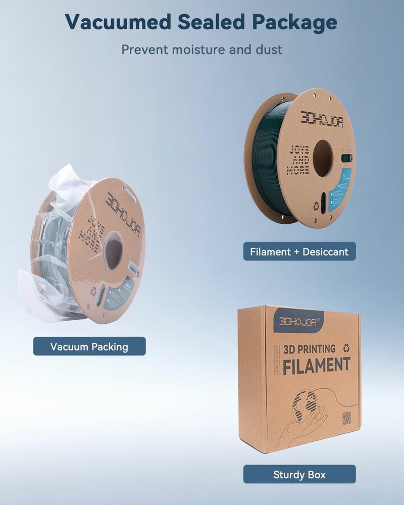 3DHoJor خيوط PLA بقطر 1.75 مم، خيوط طابعة ثلاثية الأبعاد، بكرة كرتونية 1 كجم (2.2 رطل)، دقة أبعاد +/- 0.03 مم، خالية من الروائح، خالية من الانسداد، لا خيوط هشة، تناسب معظم طابعات FDM ثلاثية الأبعاد، خضراء - Image 5